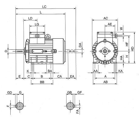 Plano de dimensiones motor electrico B3